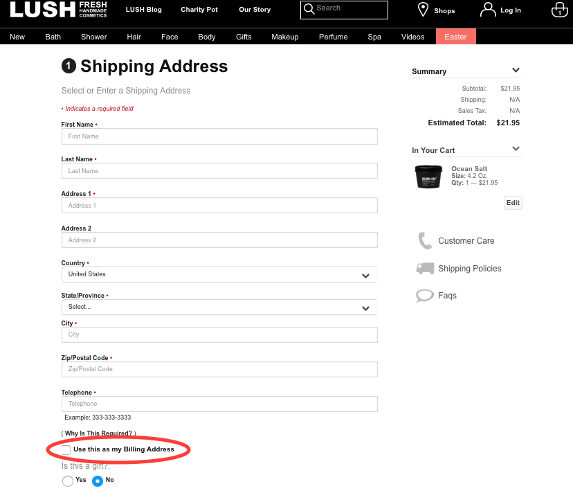 lush ecommerce checkout page
