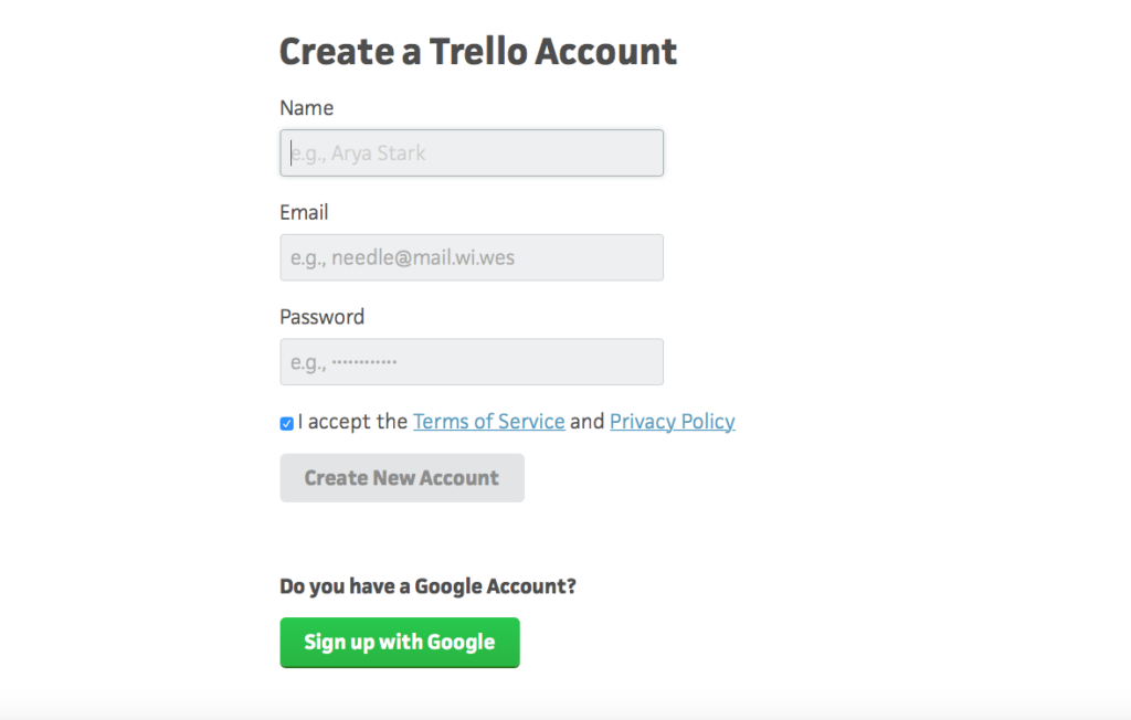 Trello create account