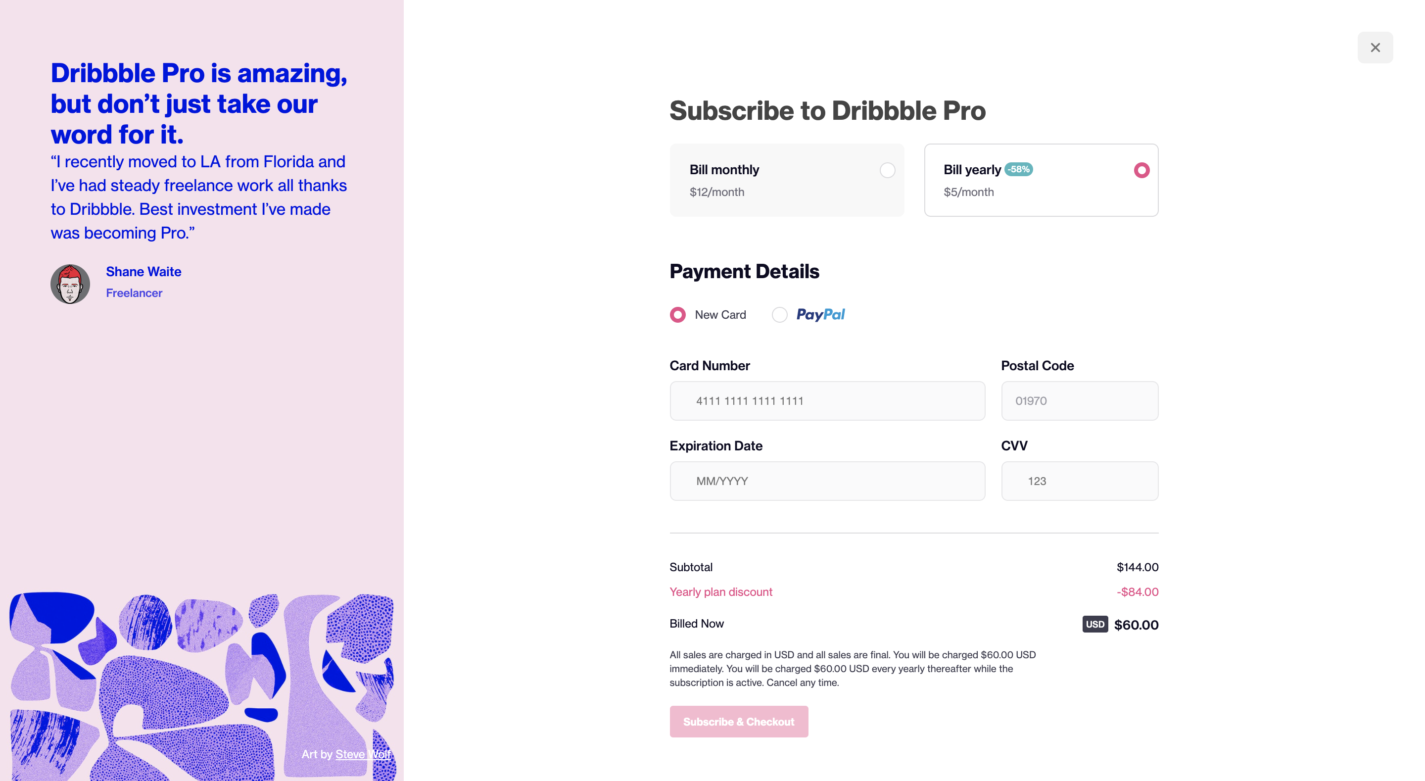 Dribbble payment page design example