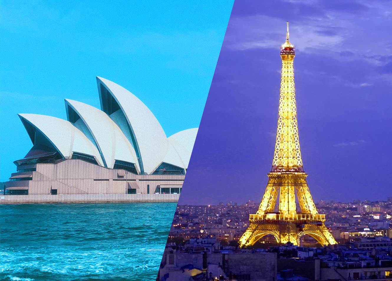 The Sydney Opera House and Eiffle Tower representing countries where we offer local acquiring 